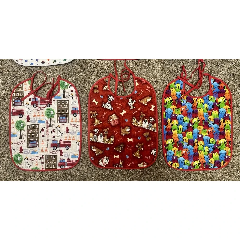 Lot Of 6 Quilted Handmade Bibs Dog Theme Large Size‎ 12